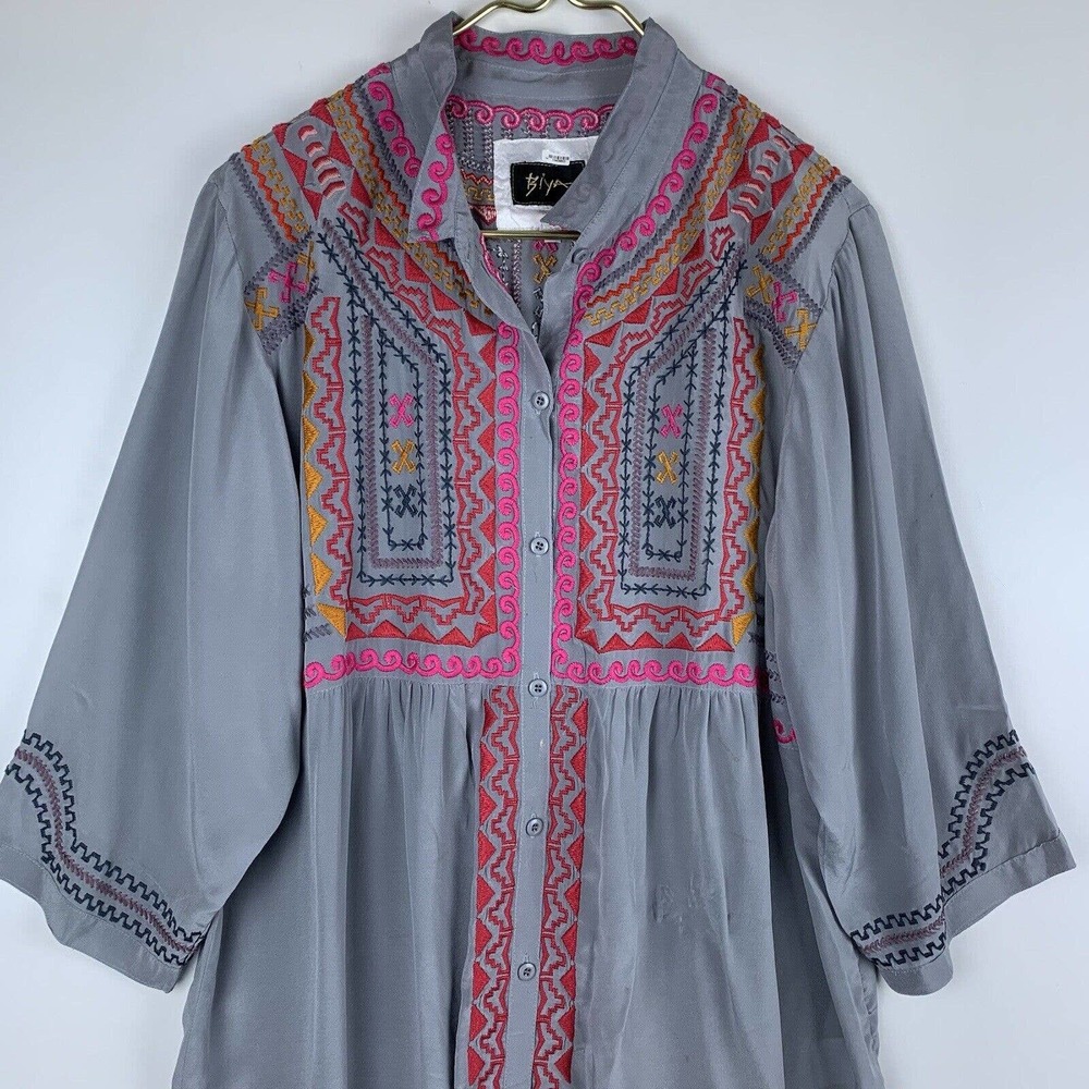 Biya by Johnny Was Silk Blouse Embroidered Women’s Size Large Read Description - Picture 2 of 12